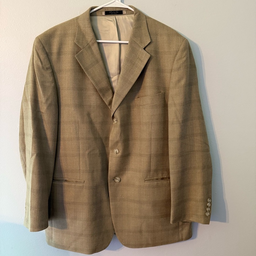 Jones New York Blazer Sport Suit Coat Silk Wool Blend Tan Brown Size 44R